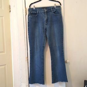 Express High Waisted Flare Jeans Raw Hem
